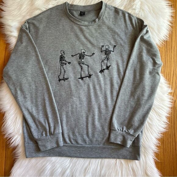 SHEIN Skeltons on Skateboard Sweatshirt M - Picture 1 of 3